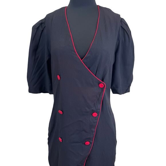 1980s Black Red Trim Wiggle Dress by Cactus NYC – Size 14 – Pinup Style - Picture 4 of 16